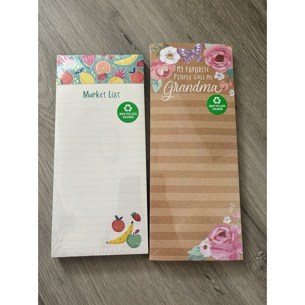 Set Of 2 Magnetic Notepad Shopping Gift For Grandma Floral & Fruits NEW